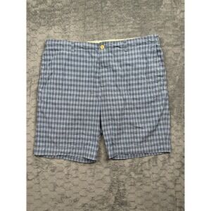 Tommy Bahama Shorts‎ Mens 2XL Blue Plaid Linen Cotton Stretch Drawstring Pockets